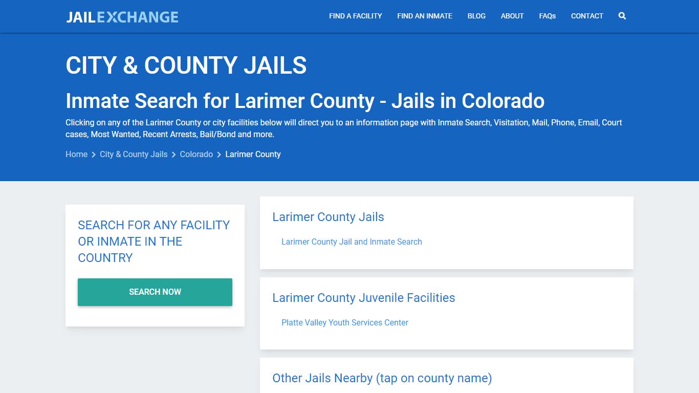 Inmate Search for Larimer County | Jails in Colorado - Jail Exchange
